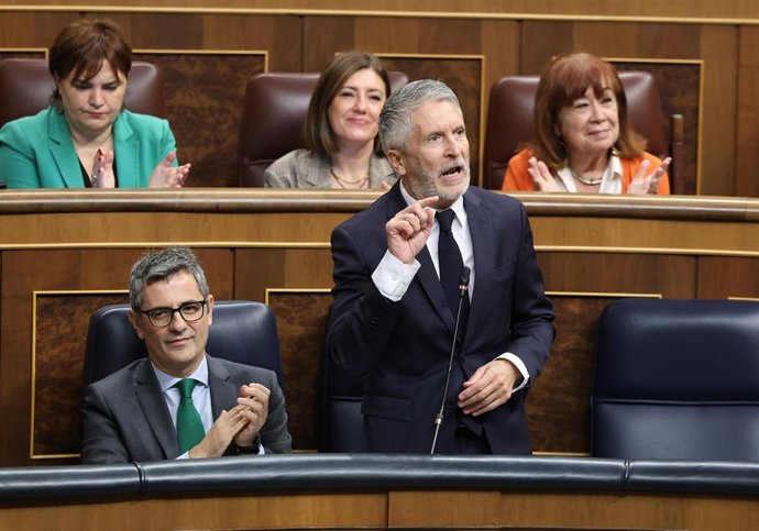 El ministro de Interio, Fernando Grande-Marlaska, durante una sesión de control al Gobierno, en el Congreso