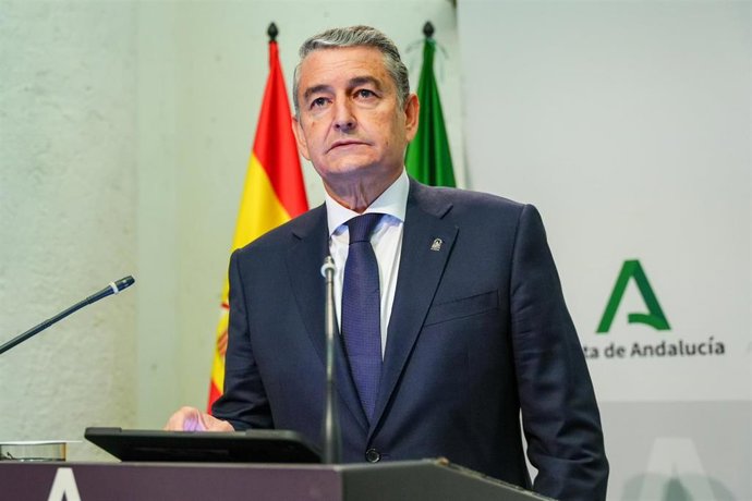 El consejero de Sanidad, Presidencia y Emergencias, Antonio Sanz, este miércoles en la rueda de prensa posterior al Consejo de Gobierno tras su nombramiento como nuevo responsable sanitario de la Junta de Andalucía.   