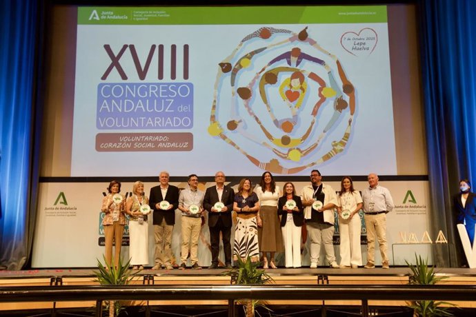 XVIII Congreso Andaluz del Voluntariado, organizado por la Junta de Andalucía bajo el lema 'Voluntariado: Corazón social andaluz', en Lepe (Huelva)