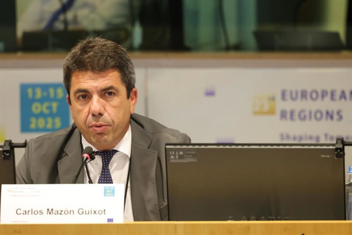 El president de la Generalitat, Carlos Mazón, en la jornada organizada con motivo de la 23 Semana Europea de las Regiones y las Ciudades con la ponencia 'Política de Cohesión y Resiliencia Regional ante los retos globales y climáticos'