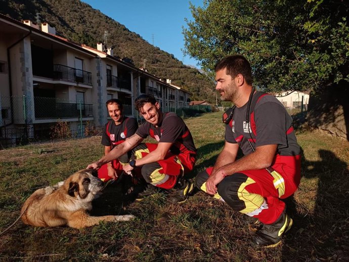 Efectivos de los Bomberos del Gobierno de Cantabria junto al animal rescatado