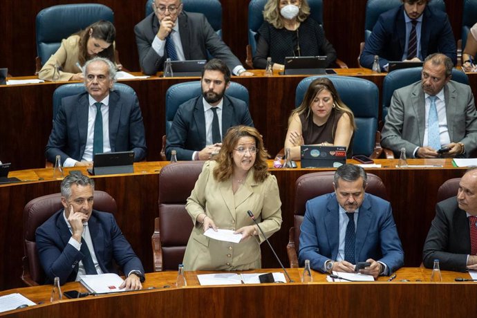 Archivo - La consejera de Sanidad de la Comunidad de Madrid, Fátima Matute, interviene durante una sesión plenaria en la Asamblea de Madrid, a 12 de junio de 2025, en Madrid (España). La Asamblea de Madrid aprueba por lectura única y a través de la mayorí