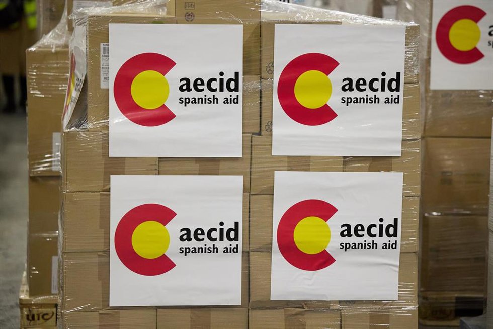 Archivo - Las cajas con ayuda humanitaria destinada a Gaza, en el centro de carga aérea Madrid-Barajas, a 10 de febrero de 2025, en Madrid (España).