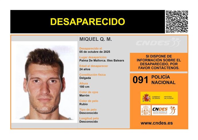 Buscan a un joven desaparecido en Palma desde el 5 de octubre.