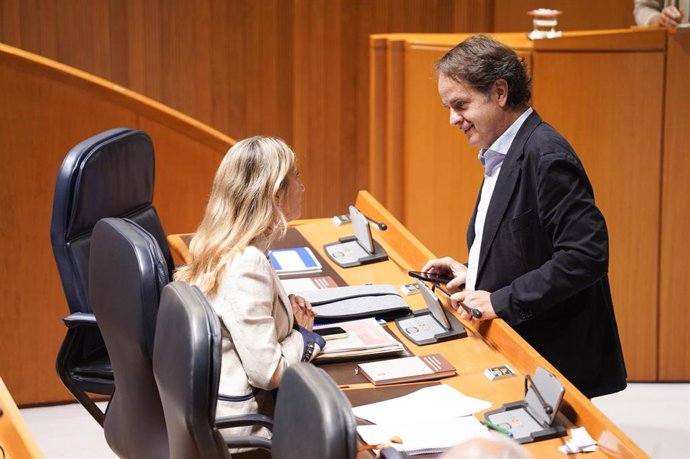 El consejero de Interior del Gobierno de Aragón, Roberto Bermúdez de Castro, habla con la vicepresidenta, Mar Vaquero.