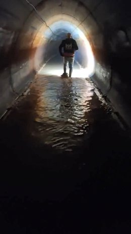 Un operario realiza labores de limpieza en el canal de abastecimiento de la MCT que resultó gravemente afectado por la dana Alice