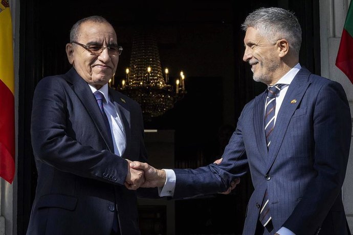 El ministro del Interior, Fernando Grande-Marlaska, recibe en Madrid al ministro del Interior, Promoción de la Descentralización y del Desarrollo Local de Mauritania, Mohamed Ahmed Ould Mohamed Lemine