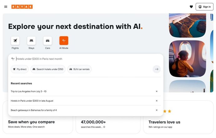 Kayak introduce una nueva función impulsada por ChatGPT para las búsqueda de viajes.