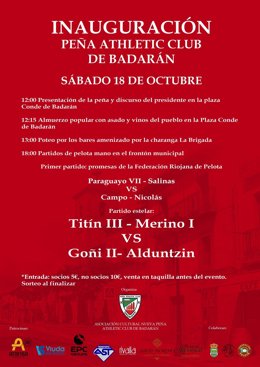 Cartel actos inauguración Peña del Athletic de Bilbao de Badarán