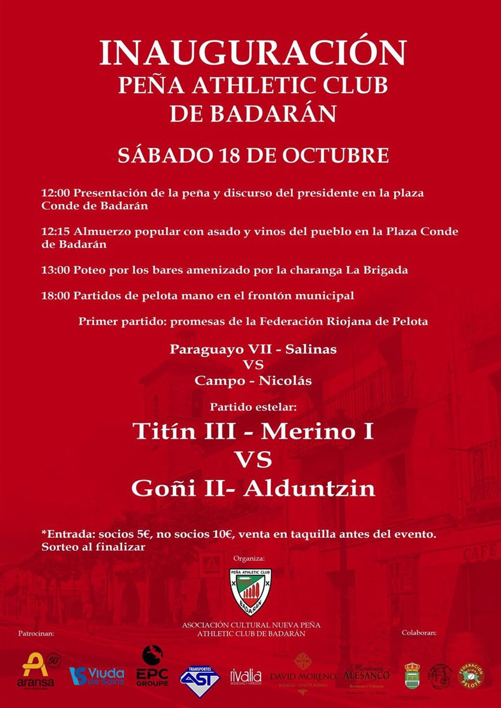Cartel actos inauguración Peña del Athletic de Bilbao de Badarán