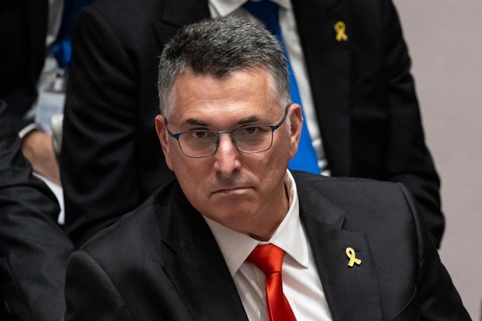 Archivo - 5 de agosto de 2025, Bronx, Nova York, EUA: Gideon Sa'ar, ministro das Relações Exteriores do Estado de Israel, participa da reunião do Conselho de Segurança de Emergência sobre a situação no Oriente Médio, incluindo a questão palestina, na sede