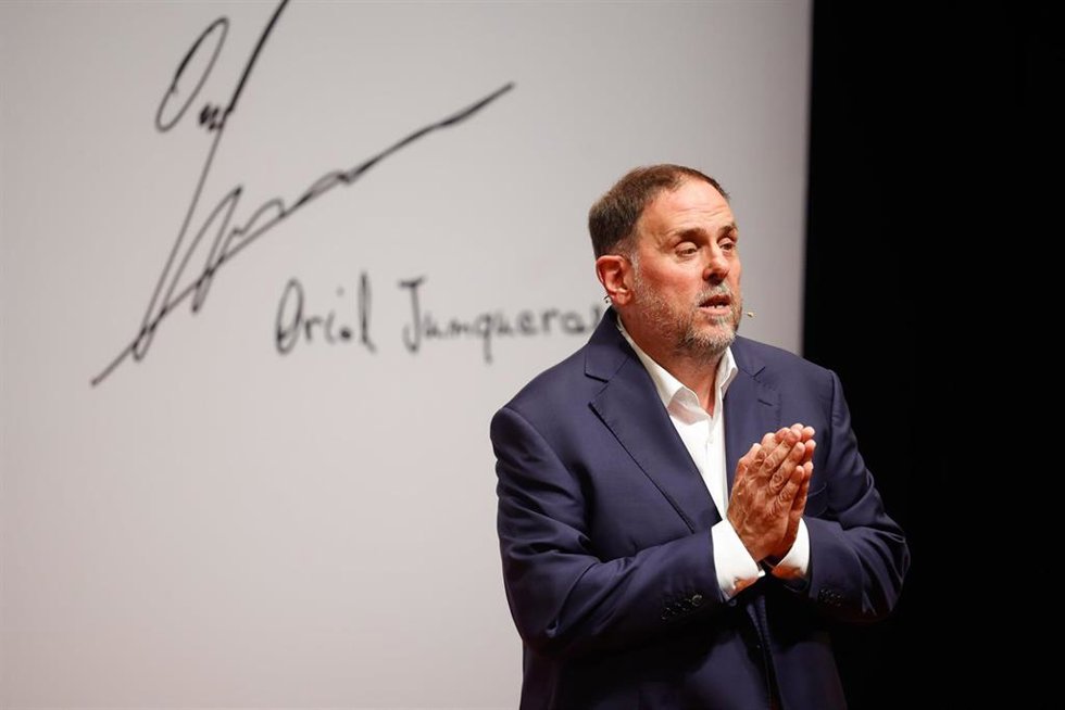 El presidente de ERC, Oriol Junqueras, interviene durante la conferencia 'Una nueva ambición nacional', en el Auditori Nacional, a 30 de septiembre de 2025, en Barcelona, Catalunya (España)