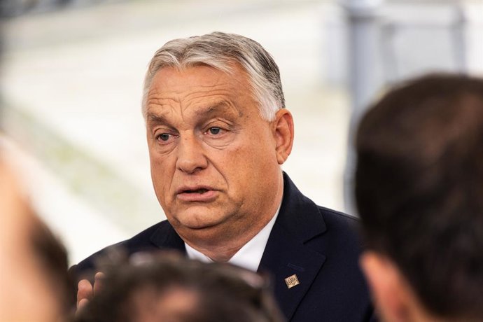 October 1, 2025, Copenhagen, Denmark: Hungary's Prime Minister Viktor Orbán speaks to the media as he arrives for an Informal Meeting of Heads of State or Government of the European Union. An informal meeting of EU heads of state or government will take p