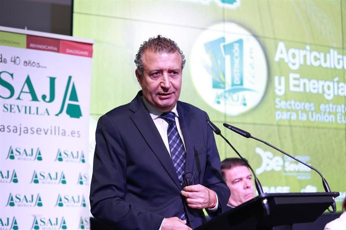 El presidente de la Diputación de Sevilla, Javier Fernández, interviene en el acto de clausura de la jornada sobre 'Agricultura y Energía: Sectores estratégicos para la Unión Europea'.