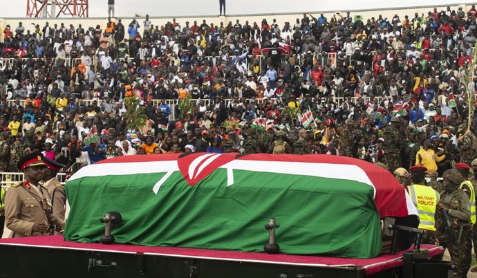 October 17, 2025, Nairobi, Nairobi, Kenya: Poll bearers from the Kenya military escort the coffin carrying the body of Kenyan opposition leader and former Prime Minister Raila Odinga during his State Funeral at the Nyayo National Stadium in Nairobi on  Oc