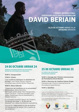 Cartel con las distintas actividades por el I Premio Internacional de Periodismo David Beriain.