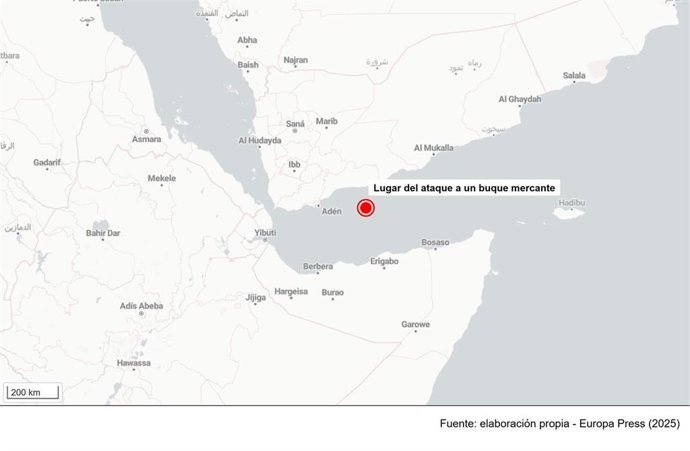 Lugar del ataque a un buque mercante cerca de Yemen