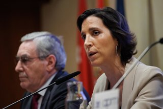 Archivo - La presidenta de la Asociación de Inspectores de Hacienda del Estado (IHE), Ana de la Hernán, durante una rueda de prensa de la Asociación de Inspectores de Hacienda del Estado (IHE), en la Asociación de la Prensa de Madrid (APM), a 25 de marzo 