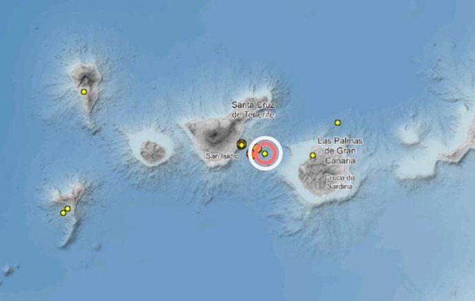 El IGN registra un terremoto de magnitud 3,4 entre Tenerife y Gran Canaria, un episodio que por ahora "no preocupa"