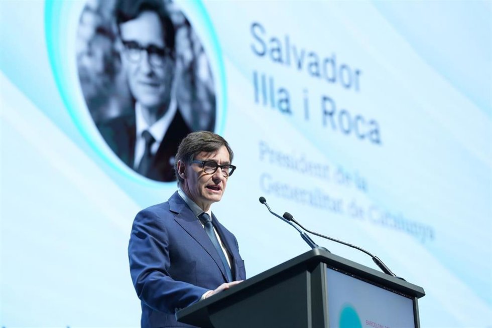 El president de la Generalitat, Salvador Illa, durante la segunda edición del foro 'World in Progress', en el Palau de Congressos de Catalunya, 20 de octubre de 2025, en Barcelona, Catalunya (España). Prisa organiza la segunda edición de estas jornadas 