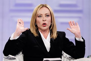 07 October 2025, Italy, Rome: Italian Prime Minister Giorgia Meloni speaks in the RAI studios during a broadcast. Photo: Roberto Monaldo/LaPresse via ZUMA Press/dpa