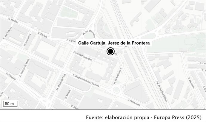 Calle Cartuja, donde se ubica la pastelería atracada por un sospechoso en Jerez de la Frontera.