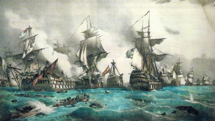 Cuadro sobre la batalla de Trafalgar de Juan Vallejo.