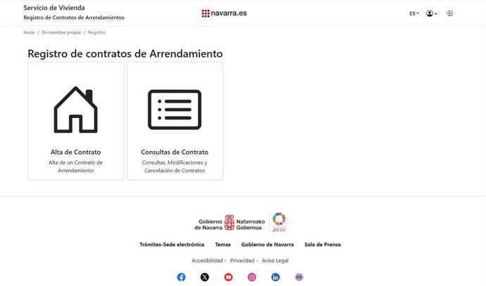 Imagen del acceso al registro de contratos