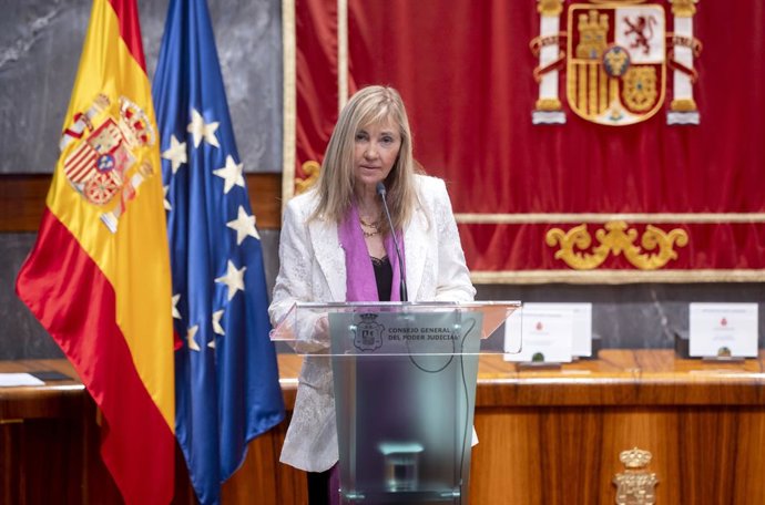 Archivo - La presidenta del Tribunal Supremo y del Consejo General del Poder Judicial, María Isabel Perelló Doménech, interviene durante el acto de entrega de los XVII Premios del Foro Justicia y Discapacidad, en la sede del Consejo General del Poder Judi