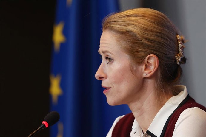 La Alta Representante para Política Exterior de la Unión Europea, Kaja Kallas, en la rueda de prensa tras la reunión de ministros de Exteriores de la UE.