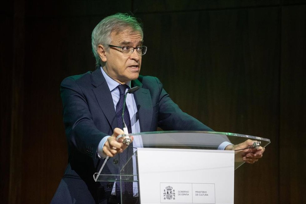 El director artístico del museo, Guillermo Solana, durante la presentación de la exposición Gaza a través de sus ojos, en el Museo Thyssen-Bornemisza, a 23 de septiembre de 2025, en Madrid (España). La muestra está formada por 27 fotografías tomadas p