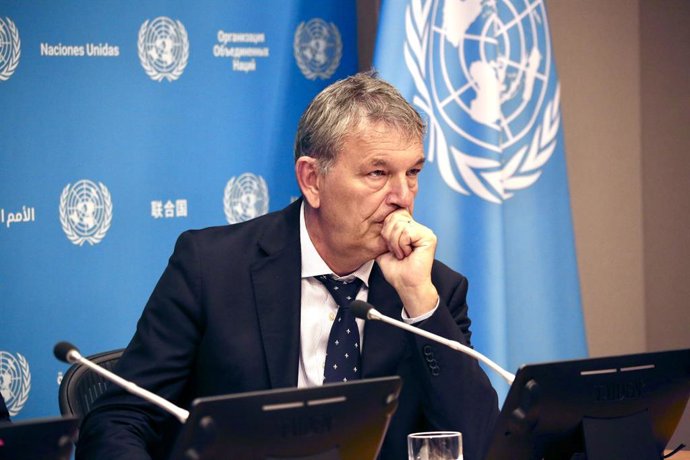 26 de setembro de 2025, Nova York, Nova York: (NOVO) Reunião híbrida com a imprensa sobre a ajuda humanitária a Gaza. 25 de setembro de 2025, Nova York, EUA: Philippe Lazzarini, comissário-geral da UNRWA, participa do Hybrid Press Briefing sobre a ajuda h