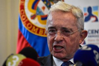 Archivo - November 27, 2023, Bogota, Cundinamarca, Colombia: Colombian former president Alvaro Uribe (2002â€“2010) speaks during a press conference after testifying over a 1997 massacre at the Attorney General's Office in Bogota, Colombia on November 27, 