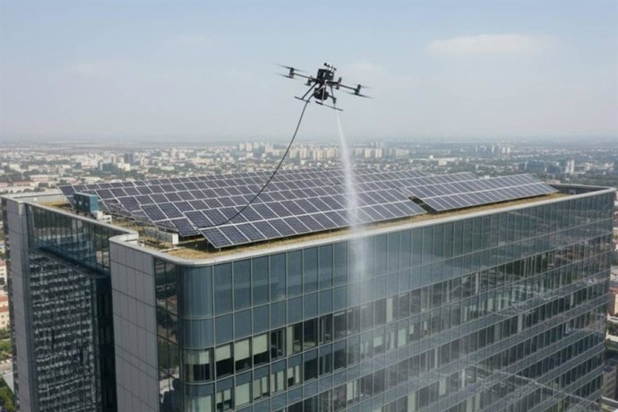 Innovación aérea con Galvañ Lacados; limpieza de fachadas y placas solares con drones