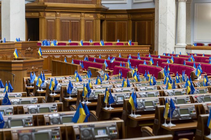 Archivo - Arquivo - 18 de abril de 2025, Kiev, cidade de Kiev, Ucrânia: Salão principal do Parlamento ucraniano, o Verkhovna Rada da Ucrânia, na capital da Ucrânia, Kiev. A Verkhovna Rada é composta por 450 deputados, presidida por um orador.
