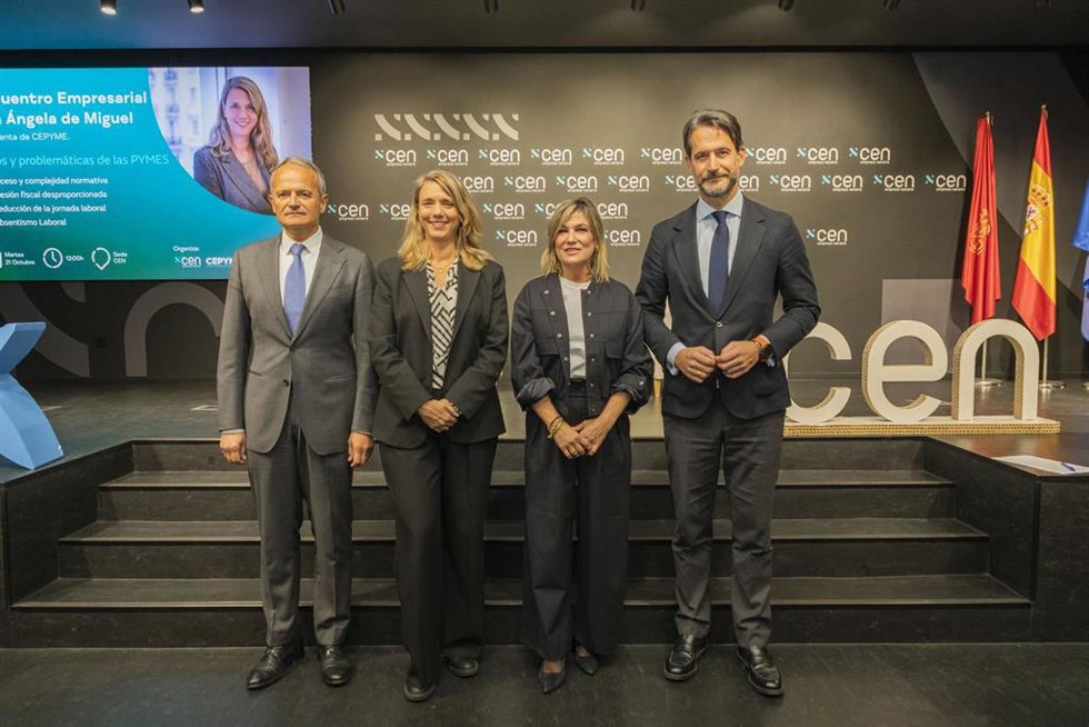 Encuentro empresarial celebrado en Pamplona con la presidenta de la Confederación Española de la Pequeña y Mediana Empresa (Cepyme), Ángela de Miguel