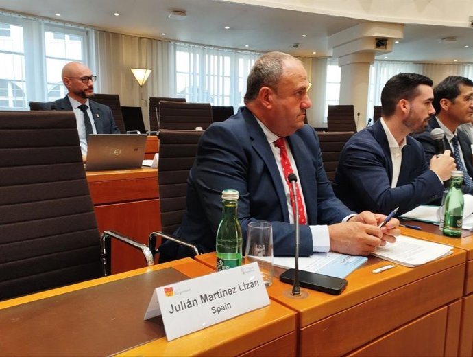 El consejero de Agricultura, Ganadería y Desarrollo Rural, Julián Martínez Lizán, durante la celebración de la reunión del Intergrupo del Vino en Eisenstadt (Austria).