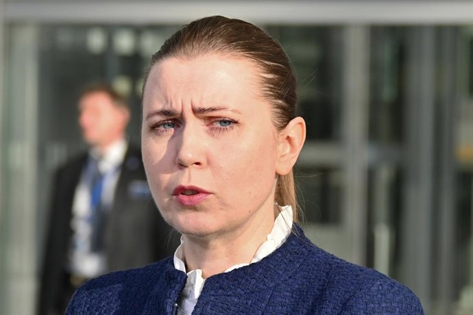 Archivo - 11 April 2025, Belgium, Brussels: Lithuania's Defense Minister Dovile Sakaliene speaks to media representatives during a meeting of the defense ministers of the member states of the so-called Coalition of the Willing at the North Atlantic Treaty