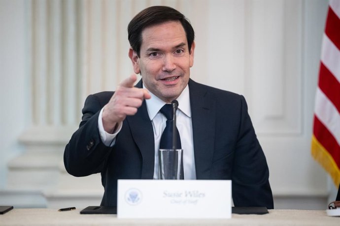 October 8, 2025, Washington, District Of Columbia, USA: United States Secretary of State Marco Rubio speaks during a roundtable on antifa in the State Dining Room of the White House in Washington, DC, USA, October 8, 2025
