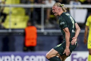 Erling Haaland of Manchester City celebrates a goal during the UEFA Champions League 2025/26 League Phase MD3 match between Villarreal CF and Manchester City at Estadio de la Ceramica on October 21, 2025 in Villarreal, Spain.