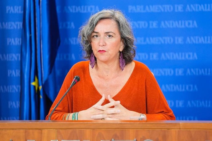 La parlamentaria del Grupo Mixto-Adelante Andalucía, Begoña Iza, en rueda de prensa este miércoles.