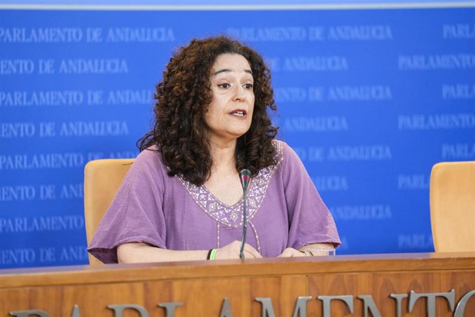 La portavoz del Grupo Por Andalucía, Inma Nieto, este miércoles en rueda de prensa en el Parlamento.