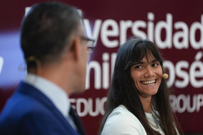 Sara Ouzande during the Desayunos Deportivos Europa Press with Javier Hernanz, President of the Royal Spanish Canoe Federation, at Camilo Jose Cela University on October 22, 2025 in Madrid, Spain.