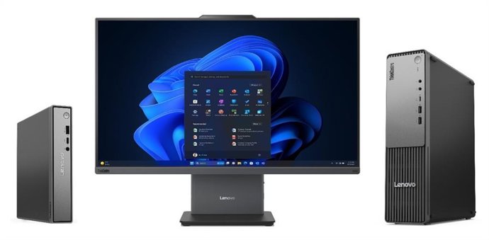 Três desktops ThinkCentre neo 55 Gen 6