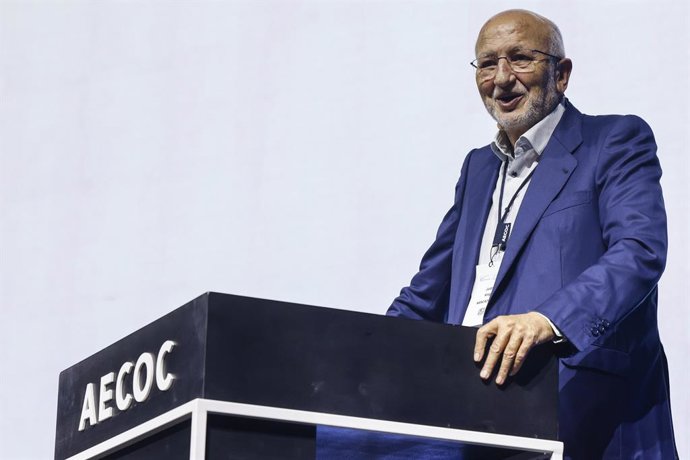 El president de Mercadona, Juan Roig, durant el congrés de l'associació de fabricants i distribuïdors AECOC, en el Roig Arena, a 22 d'octubre del 2025, a València, Comunitat Valenciana (Espanya).