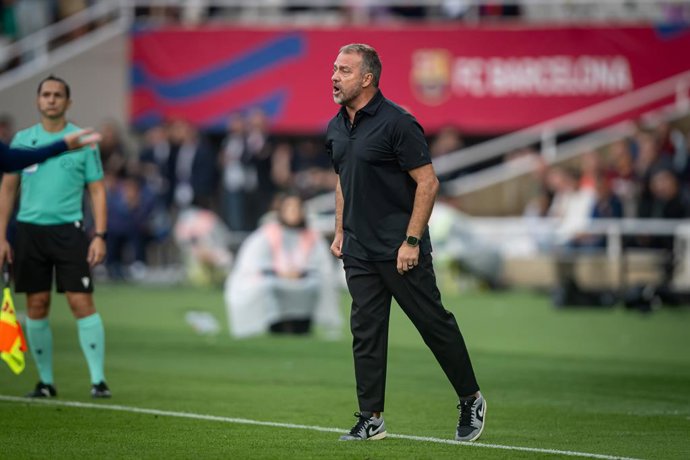 October 18, 2025, Barcelona, Spain: Head Coach Hansi Flick (FC Barcelona) seen during a La Liga EA Sports match between FC Barcelona and Girona FC at Estadi Olimpic Lluís Companys. Final Score: FC Barcelona 2:1 Girona FC