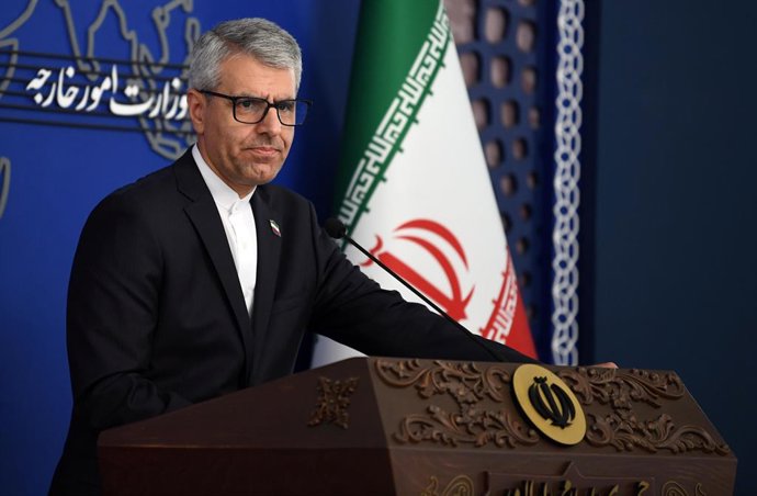 TEHRAN, Oct. 13, 2025  -- Iranian Foreign Ministry Spokesman Esmaeil Baghaei attends a press conference in Tehran, Iran, on Oct. 13, 2025. Iranian Foreign Ministry spokesman Esmaeil Baghaei said on Monday the recent claim by France, Germany and Britain, c