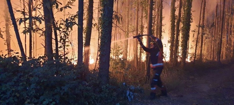Archivo - Foto de archivo de un bombero durante las labores de extinción de un incendio en el Monte Areo, en Gijón, en 2022.