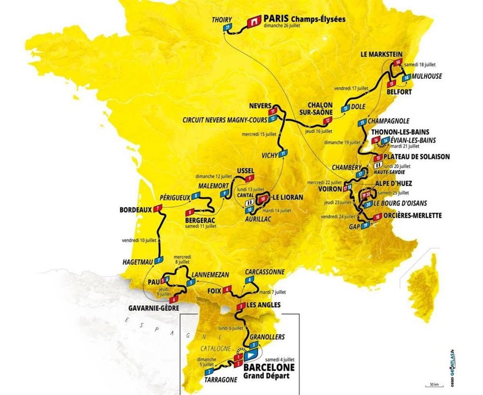 Recorrido del Tour de Francia 2026, que saldrá desde Barcelona y llegará a París