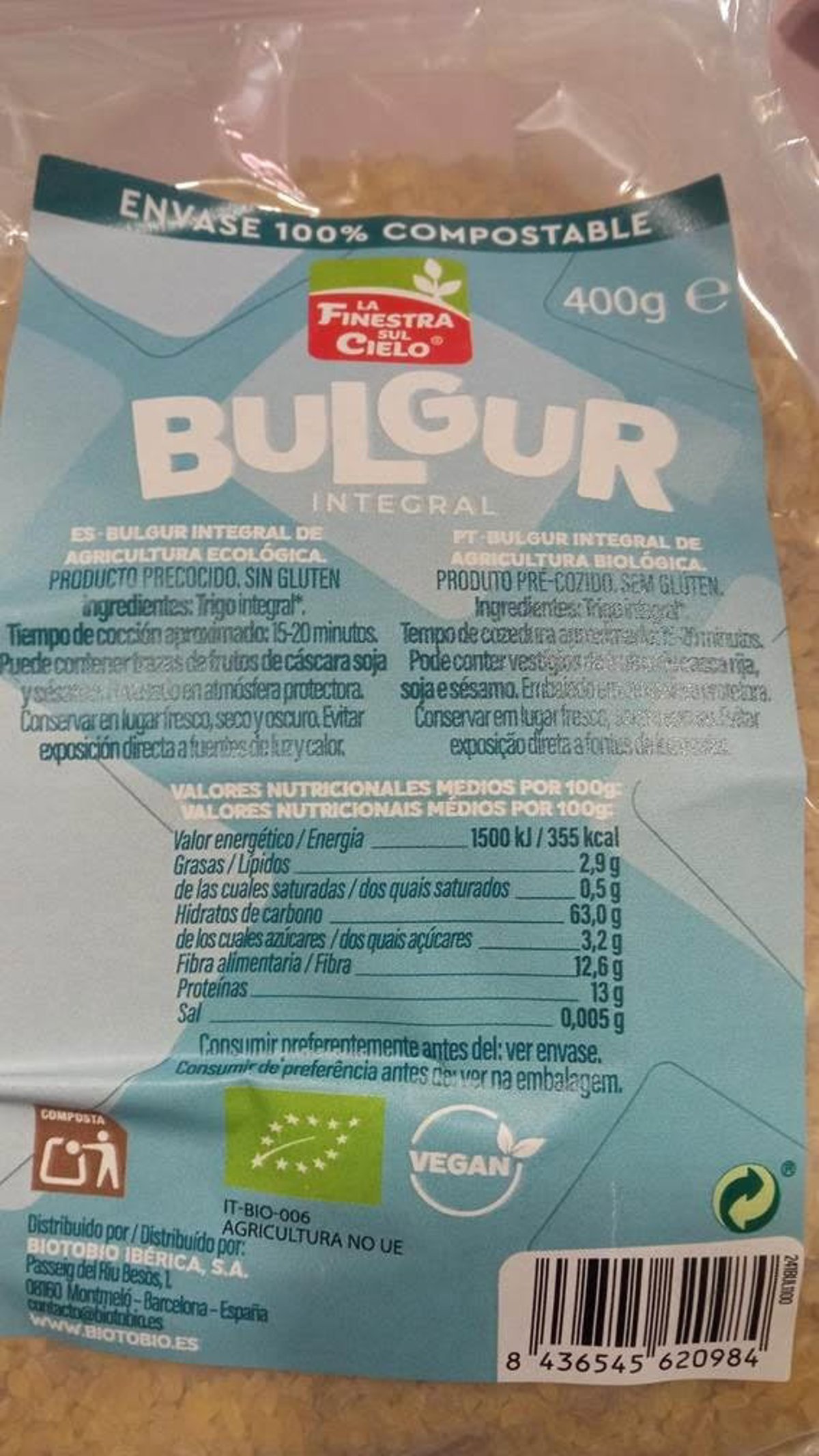 Consumo alerta por presencia de gluten sin etiquetar en bulgur de la marca La Finestra Sul Cielo, distribuido en C-LM